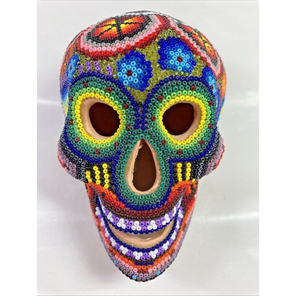Huichol Beaded Art Skull Figurine Day Of The Dead 3.5 Inch